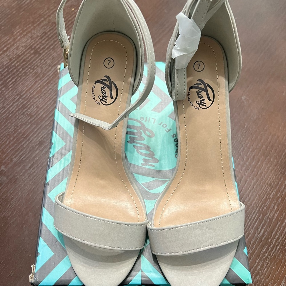 Brand New in Box Light Gray Chunky Heel with Ankle Straps